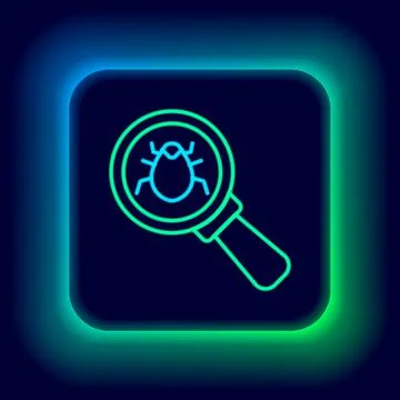 Glowing neon line System bug concept icon isolated on black background. Code bug Stock Illustration