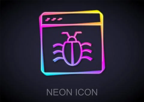 Glowing neon line System bug concept icon isolated on black background. Code bug Illustrazione stock