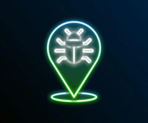 Glowing neon line System bug concept icon isolated on black background. Code bug Stock Illustration