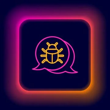 Glowing neon line System bug concept icon isolated on black background. Code bug Stock Illustration
