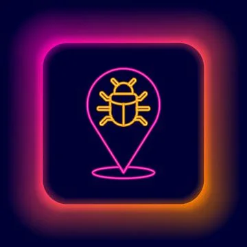 Glowing neon line System bug concept icon isolated on black background. Code bug Illustrazione stock