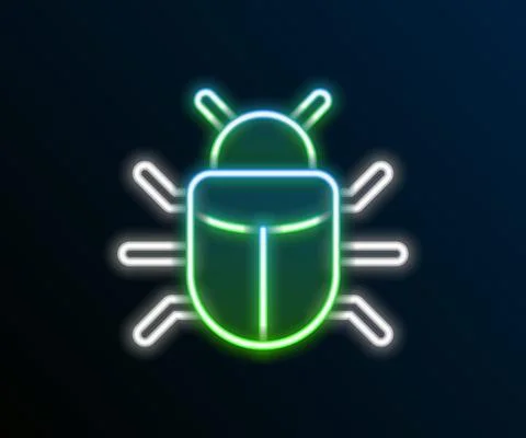 Glowing neon line System bug concept icon isolated on black background. Code bug Stock Illustration