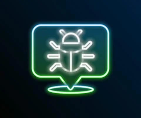 Glowing neon line System bug concept icon isolated on black background. Code bug Stock Illustration
