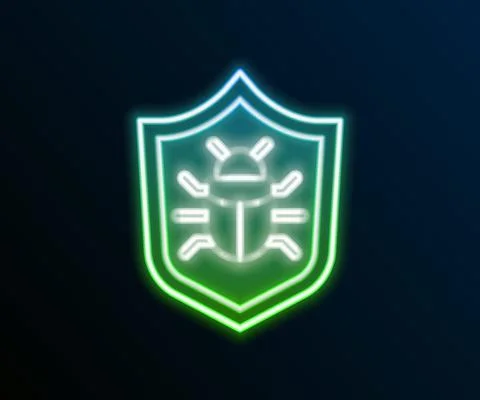 Glowing neon line System bug concept icon isolated on black background. Code bug Stock Illustration