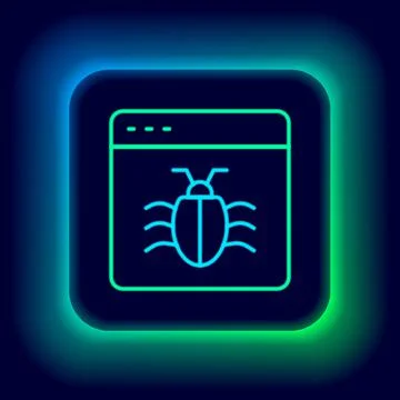 Glowing neon line System bug concept icon isolated on black background. Code bug Stock Illustration