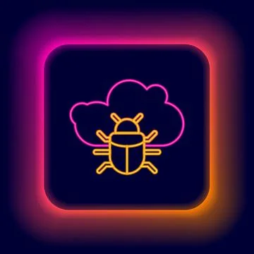 Glowing neon line System bug on a cloud icon isolated on black background. Cloud Illustrazione stock