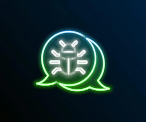 Glowing neon line System bug concept icon isolated on black background. Code bug Stock Illustration