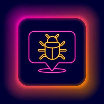 Glowing neon line System bug concept icon isolated on black background. Code bug Stock Illustration