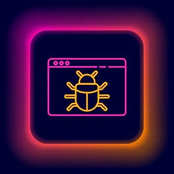 Glowing neon line System bug concept icon isolated on black background. Code bug Stock Illustration