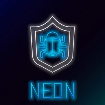 Glowing neon line System bug concept icon isolated on black background. Code bug Illustrazione stock