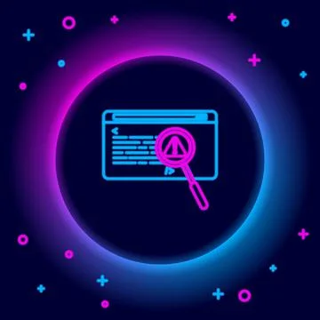 Glowing neon line System bug concept icon isolated on black background. Code bug 库存插图