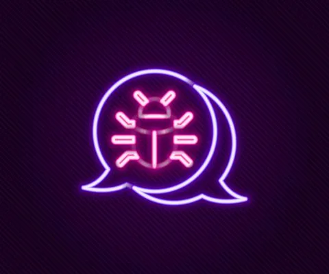 Glowing neon line System bug concept icon isolated on black background. Code bug Stock Illustration
