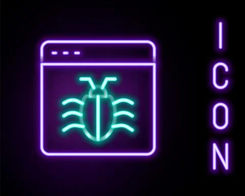 Glowing neon line System bug concept icon isolated on black background. Code bug Stock Illustration