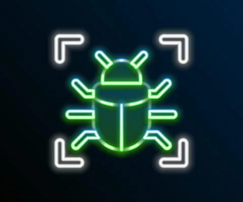 Glowing neon line System bug concept icon isolated on black background. Code bug Stock Illustration