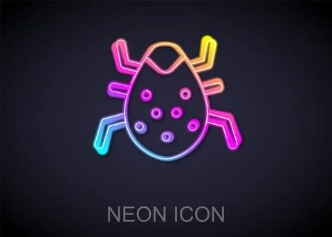 Glowing neon line System bug concept icon isolated on black background. Code bug Illustrazione stock