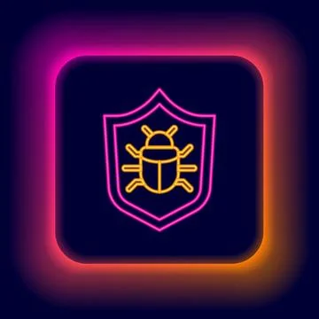 Glowing neon line System bug concept icon isolated on black background. Code bug Stock Illustration