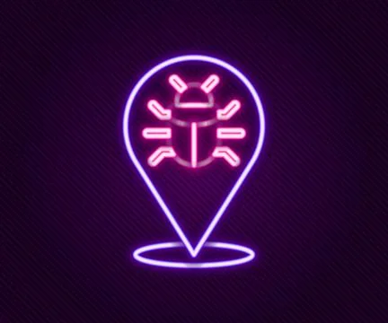 Glowing neon line System bug concept icon isolated on black background. Code  Stock Illustration
