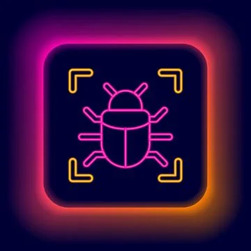 Glowing neon line System bug concept icon isolated on black background. Code  イラスト素材