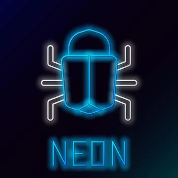 Glowing neon line System bug concept icon isolated on black background. Cod.. Stock-Illustration