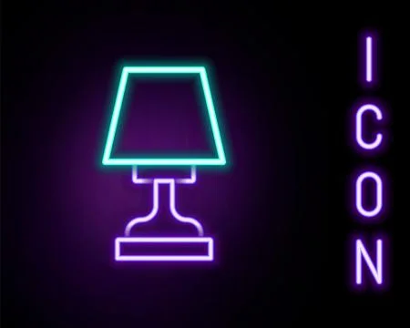Glowing neon line Table lamp icon isolated on black background. Colorful outline Stockillustratie