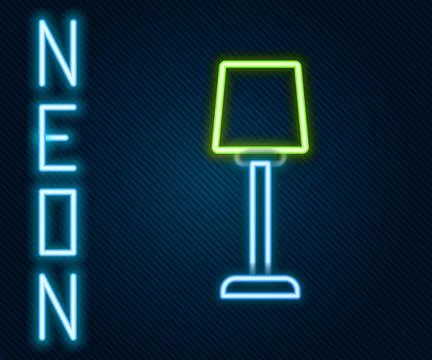 Glowing neon line Table lamp icon isolated on black background. Colorful outline Stock Illustration