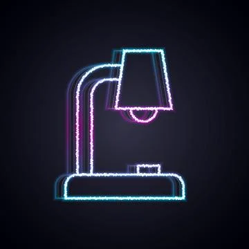 Glowing neon line Table lamp icon isolated on black background.  Vector Illustrazione stock