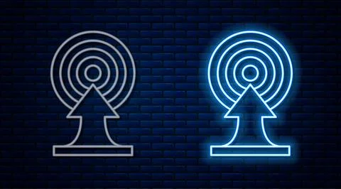 Glowing neon line Target with arrow icon isolated on brick wall background... Stockillustratie