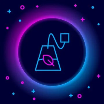 Glowing neon line Tea bag icon isolated on black background. Colorful outli.. Stock Illustration