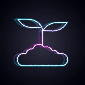 Glowing neon line Tea leaf icon isolated on black background. Tea leaves. Vector Illustrazione stock