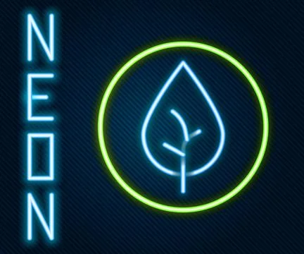 Glowing neon line Tea leaf icon isolated on black background. Tea leaves Stock Illustration