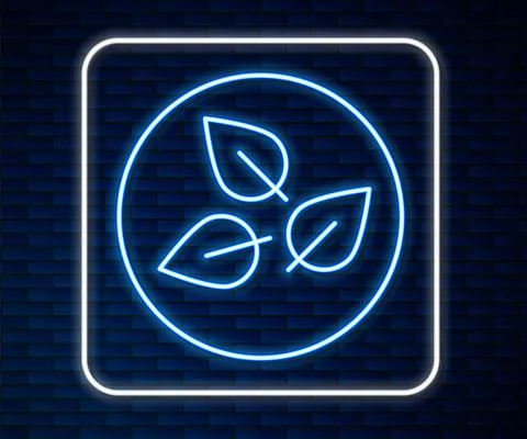 Glowing neon line Tea leaf icon isolated on brick wall background. Tea leaves Stock Illustration