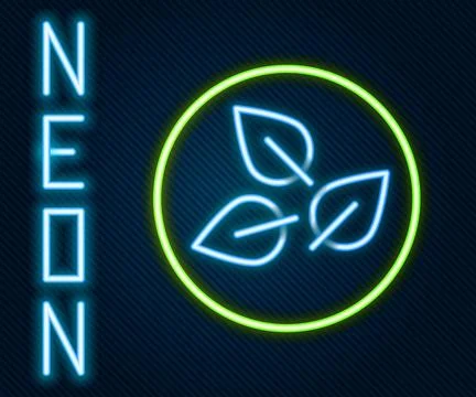 Glowing neon line Tea leaf icon isolated on black background. Tea leaves. C.. Stock Illustration