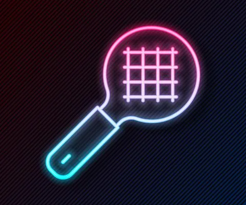 Glowing neon line Tea strainer with handle icon isolated on black background Illustration