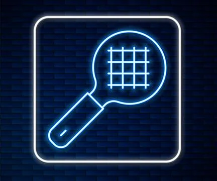 Glowing neon line Tea strainer with handle icon isolated on brick wall Illustration