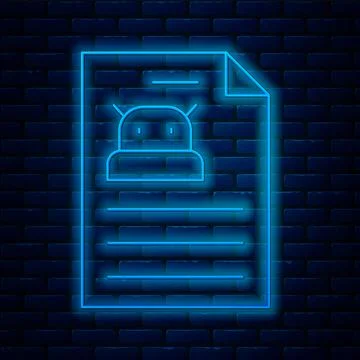Glowing neon line Technical specification icon isolated on brick wall background Stock Illustration