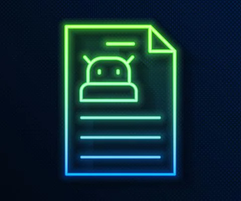 Glowing neon line Technical specification icon isolated on blue background Stock Illustration