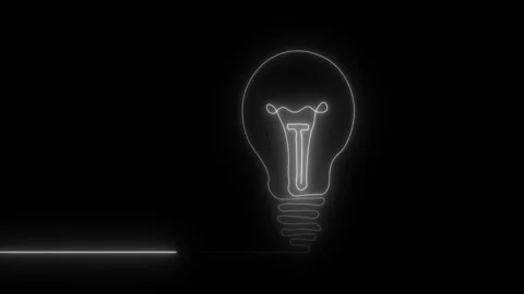 Glowing neon line technology light bulb icon isolated on black background. techn 스톡 동영상 323382852
