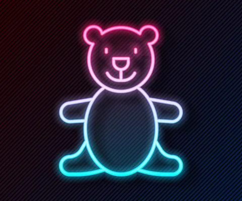 Glowing neon line Teddy bear plush toy icon isolated on black background. Vector Stock Illustration