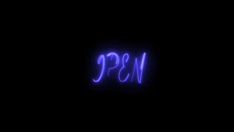 Glowing neon line text Open icon animation isolated on black background. Circula Stock Footage 318191839