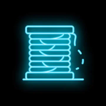 Glowing neon line thread spool icon isolated on black background Stock Illustration