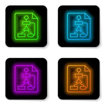 Glowing neon line Tile flowchart for program design or process management plan Illustrazione stock