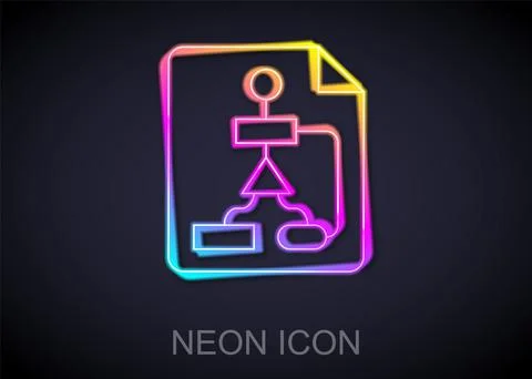 Glowing neon line Tile flowchart for program design or process management plan Stock Illustration
