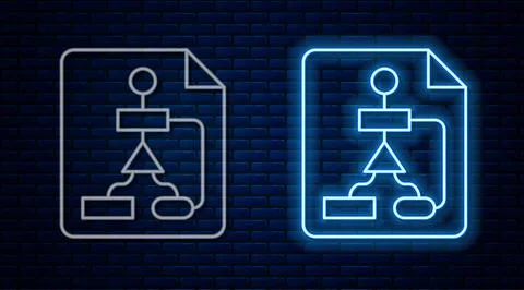 Glowing neon line Tile flowchart for program design or process management plan Stock Illustration