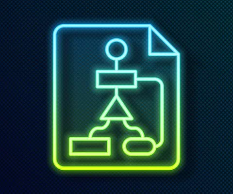 Glowing neon line Tile flowchart for program design or process management plan 스톡 일러스트
