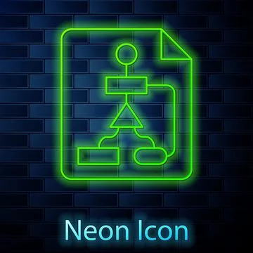 Glowing neon line Tile flowchart for program design or process management plan Stock Illustration