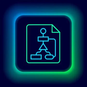 Glowing neon line Tile flowchart for program design or process management p.. Illustration