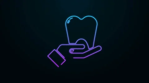Glowing neon line Tooth icon isolated on black background. Tooth symbol for Stock Footage 140157211