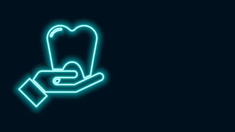 Glowing neon line Tooth icon isolated on black background. Tooth symbol for Stock Footage 141826183