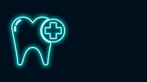 Glowing neon line Tooth icon isolated on black background. Tooth symbol for Stock Footage 141826459
