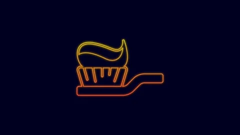 Glowing neon line Toothbrush with toothpaste icon isolated on blue background Stock Footage 227252492